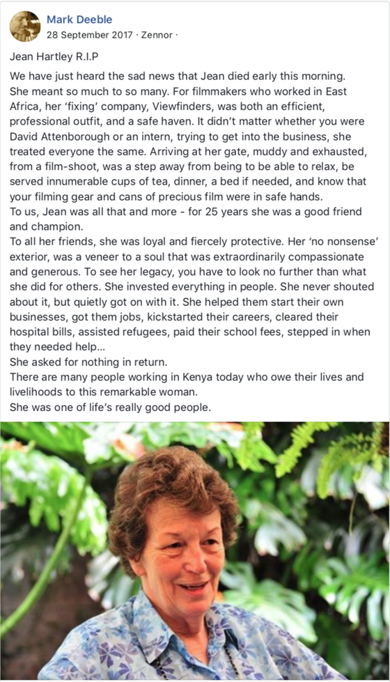 Jean Hartley Tribute by Mark Deeble